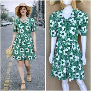 Vintage 80s Green Flower Power Skort Playsuit